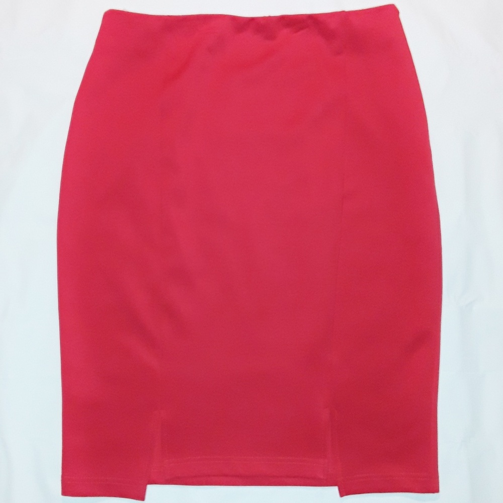 Spense Red Double Front Split Pencil Skirt